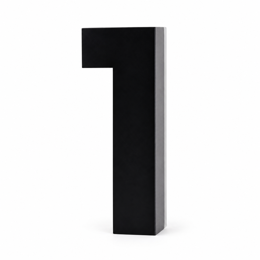 JELSCO 6 inch matte black backlit LED house number 1, 304 stainless, front
