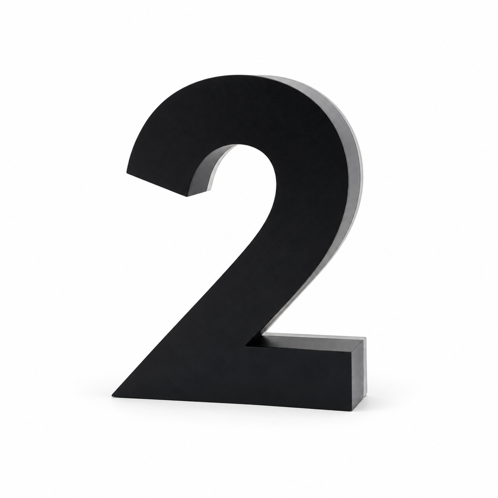 JELSCO 6 inch matte black backlit LED house number 2, 304 stainless, front