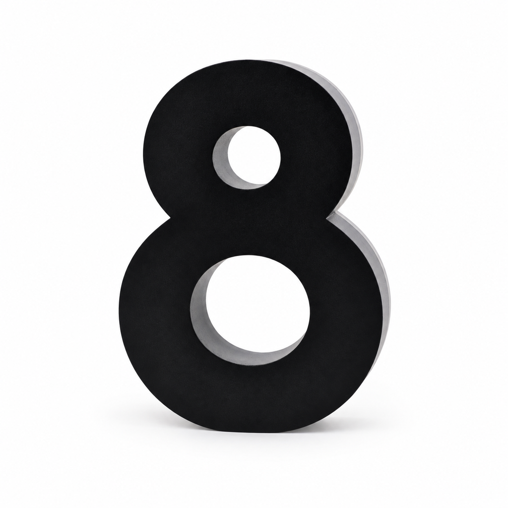 JELSCO 6 inch matte black backlit LED house number 8, 304 stainless, front