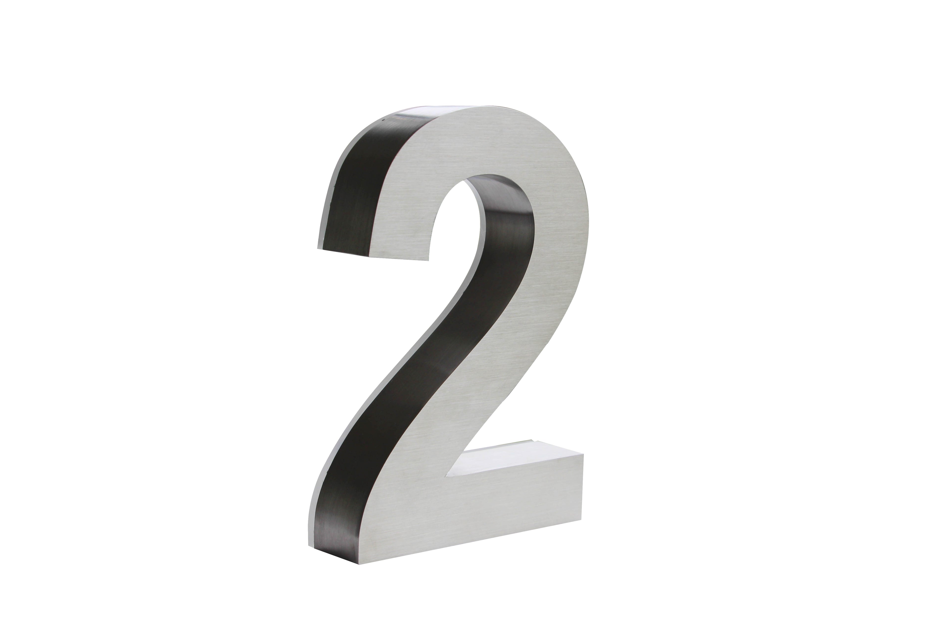 JELSCO stainless steel LED backlit house number, digit 2