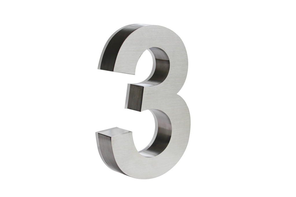 JELSCO stainless steel LED backlit house number, digit 3