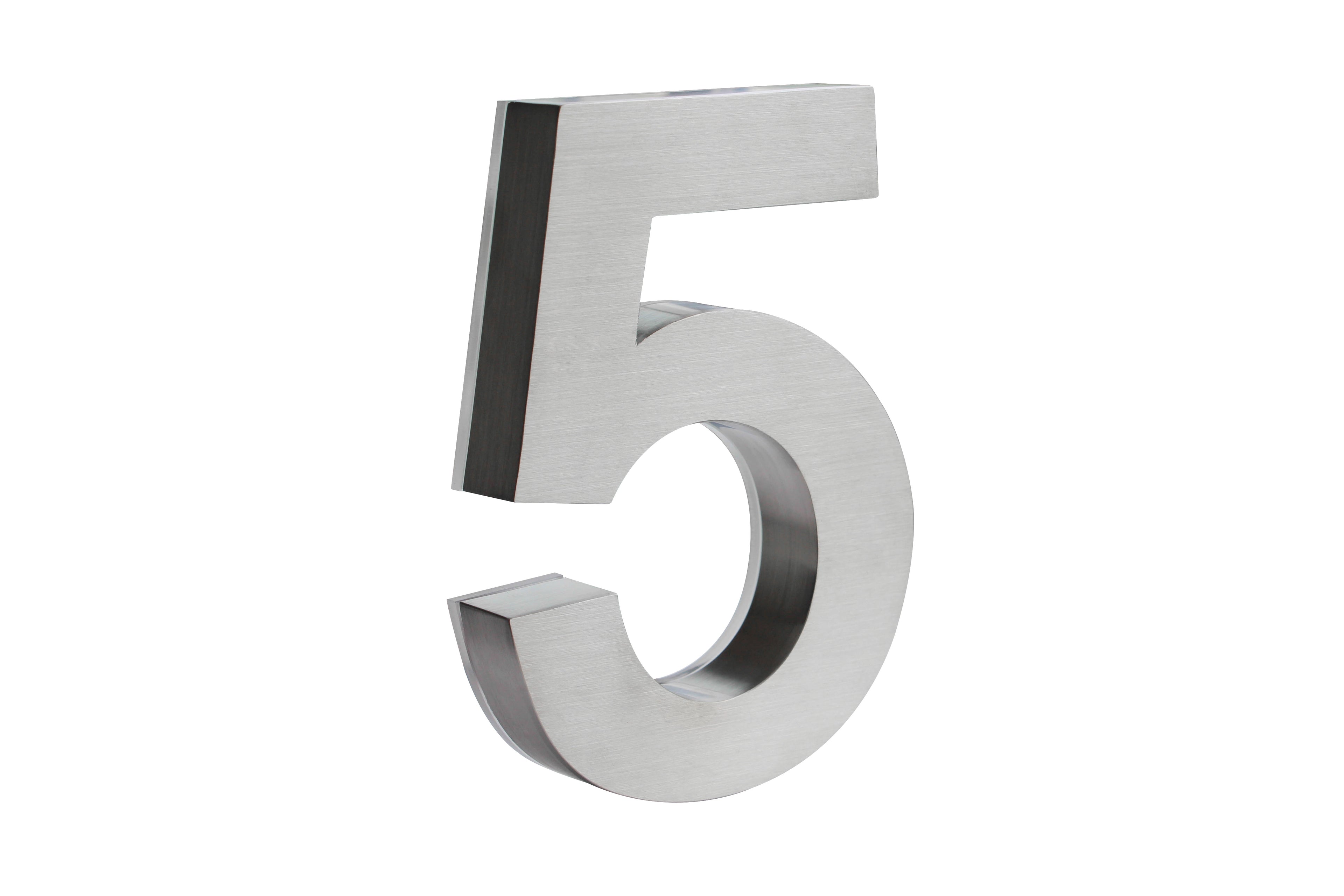 JELSCO stainless steel LED backlit house number, digit 5